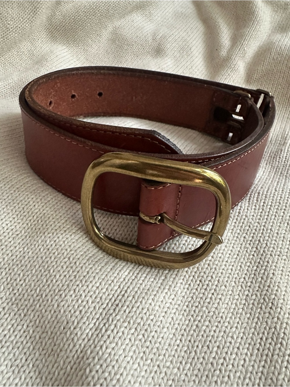 Fossil Leather Belt with Antique Brass Buckle - Brown